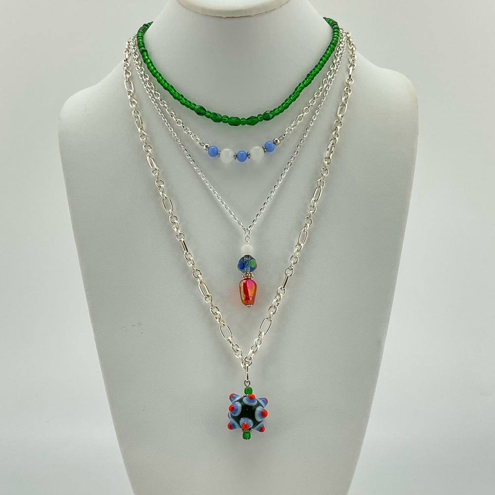 Colorful Necklace Set, Handmade, Art Glass, Crystals, Vtg Beads, Lamp Work Beads